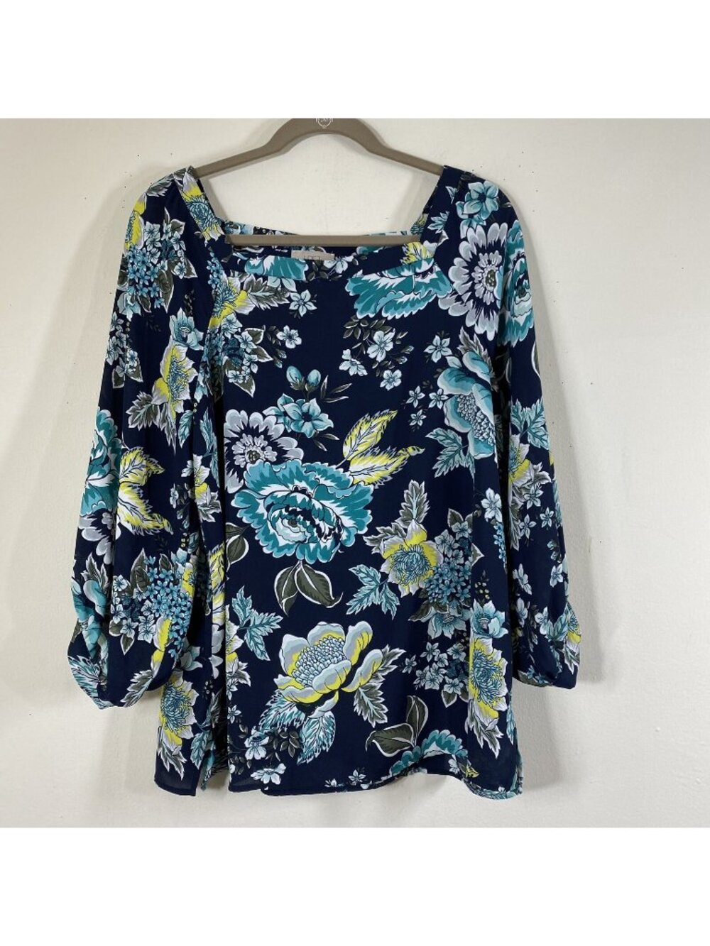 Loft Women’s Square Neck Blouse Size L Floral Print Lightweight Semi-Sheer